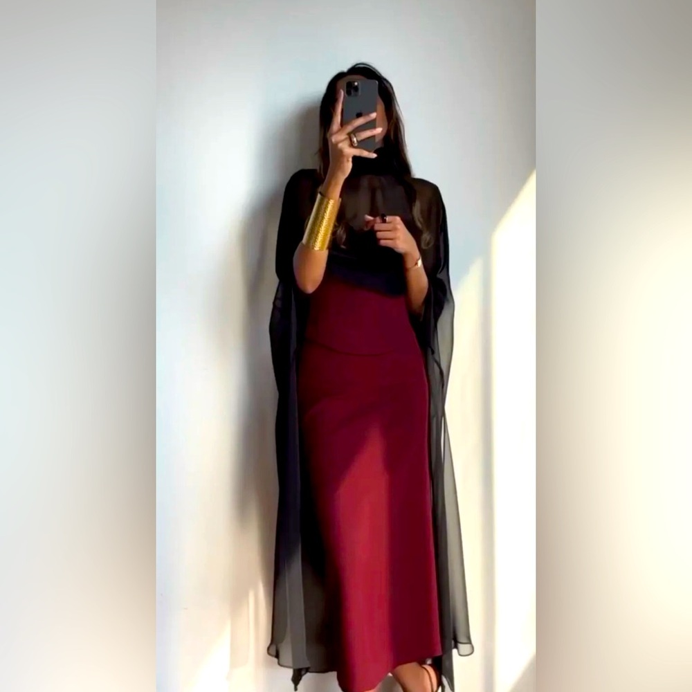 ZARA NWT BLACK LONG CAPE CHIFFON ASYMMETRIC MULTIWAY SIZE M